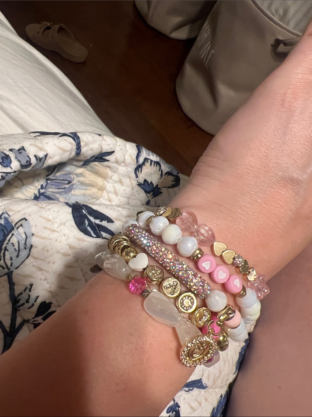 Erimish Pink, White & Gold Beaded Bracelet Stack - Picture 3 of 3